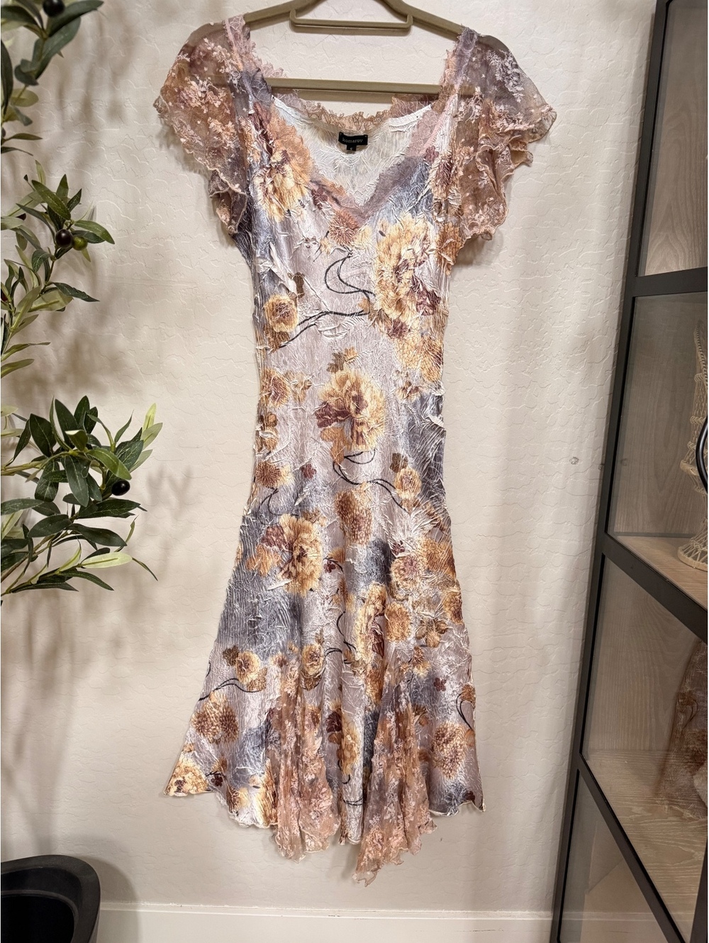 Komarov Satin Lace Crinkle Midi Dress